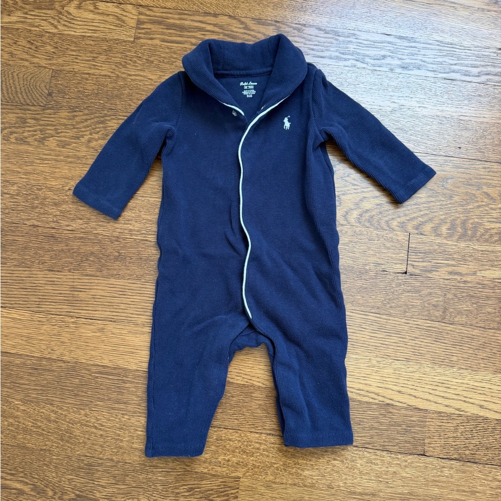 Ralph Lauren Navy One-Piece Footie with White Polo Logo